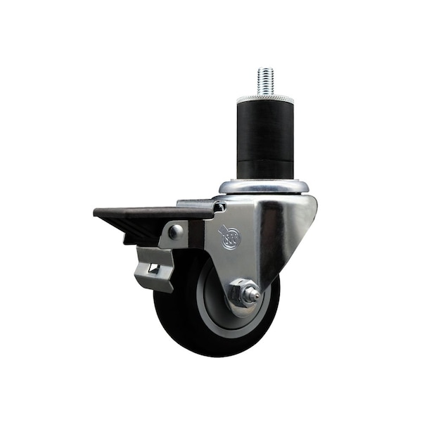 3'' Black Poly Swivel 1-3/4'' Expanding Stem Caster with Brake